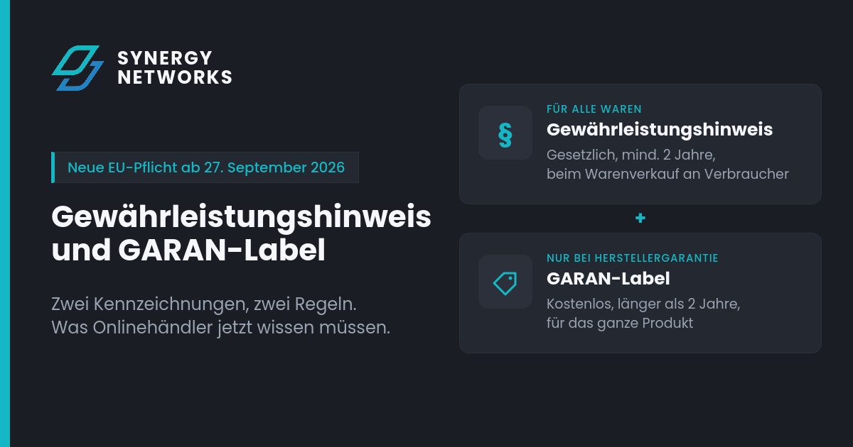 Gewährleistungshinweis und GARAN-Label ab 27.09.2026